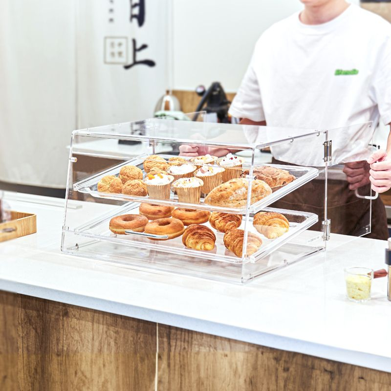 VEVOR Pastry Display Case, 2-Tier Countertop Bakery Display Case, Acrylic Display Box with Rear Door Access & Removable Shelves, 20.7"x13.2"x11.9"