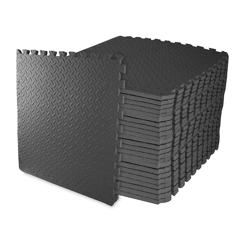 BalanceFrom Fitness 96 Square Foot Double Sided Non Slip High Density EVA Foam Exercise Mat Tiles with Interlocking Edges, Black  (2 Pack)