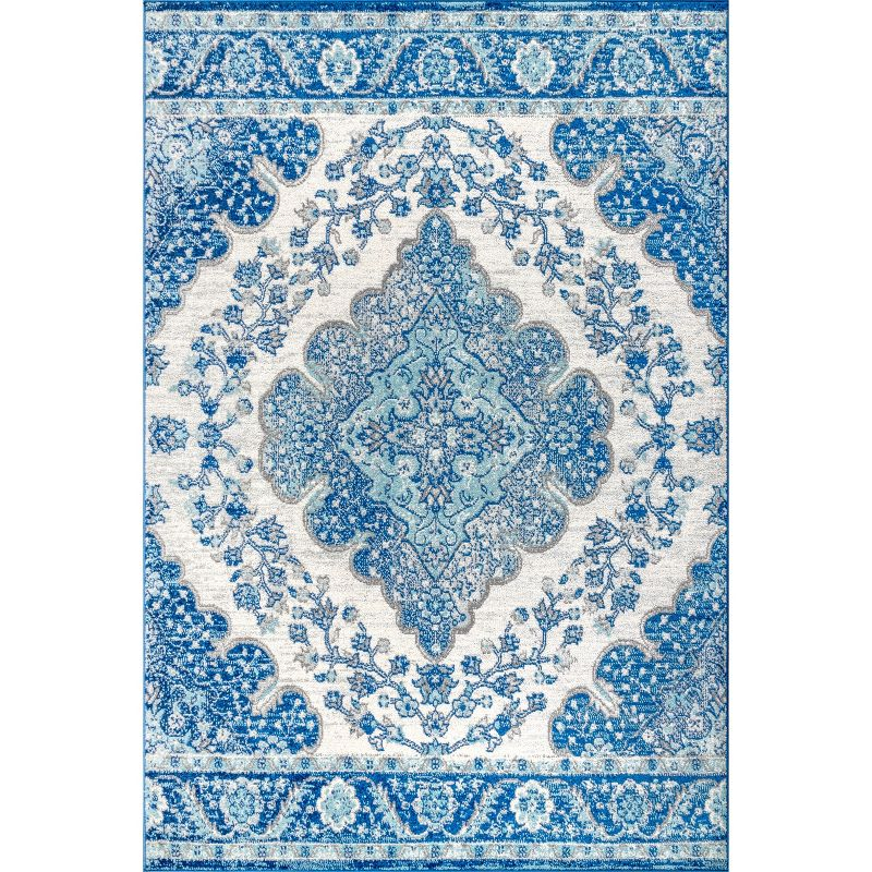 JONATHAN Y Bohemian FLAIR Boho Vintage Medallion Cream/Blue 4 ft. x 6 ft. Area Rug