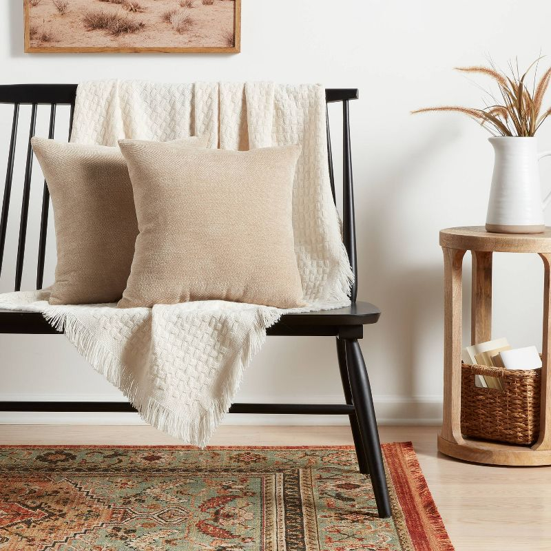 2pk Chenille Square Throw Pillows Neutral: Soft, Indoor Decorative Cushions - Threshold™