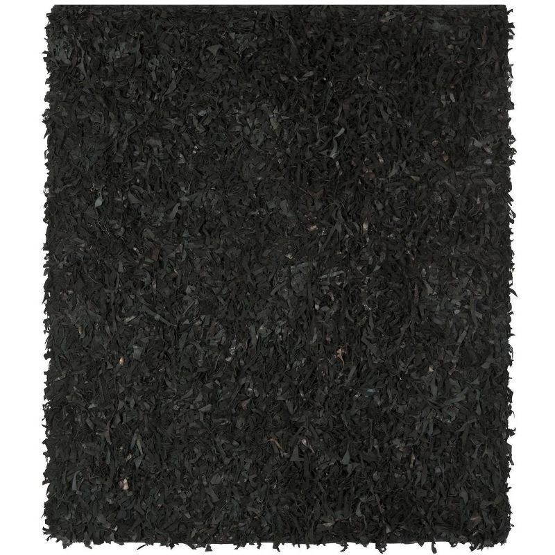 Leather Shag LSG511 Hand Knotted Area Rug - Black - 8'x8' - Safavieh.