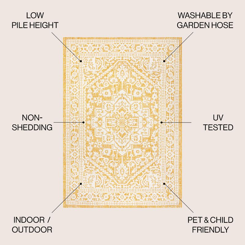 9' x 12' Sinjuri Medallion Textured Weave Indoor/Outdoor Area Rug, Yellow/Cream - JONATHAN Y