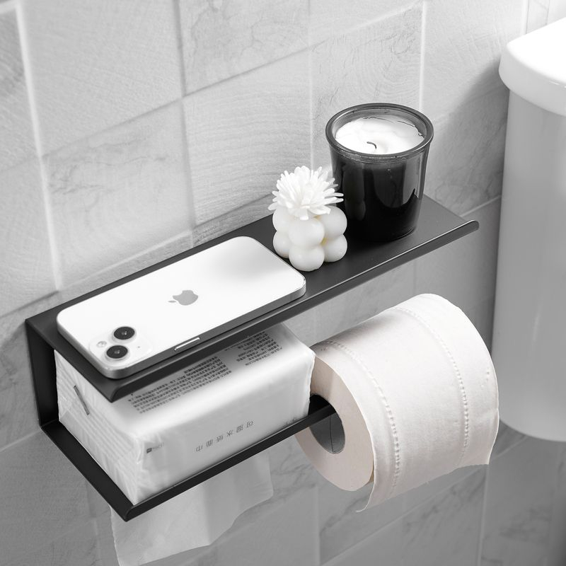 Modern Toilet Paper Holder with Anti-Rust Shelf Paper Roll Holder Toilet Tissue Holder Wipes Storage in Matte Black