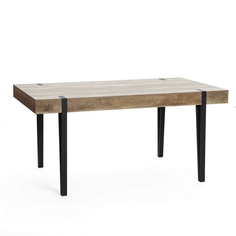 LuxenHome Oak Finish MDF Wood Black Metal Dining Table Brown