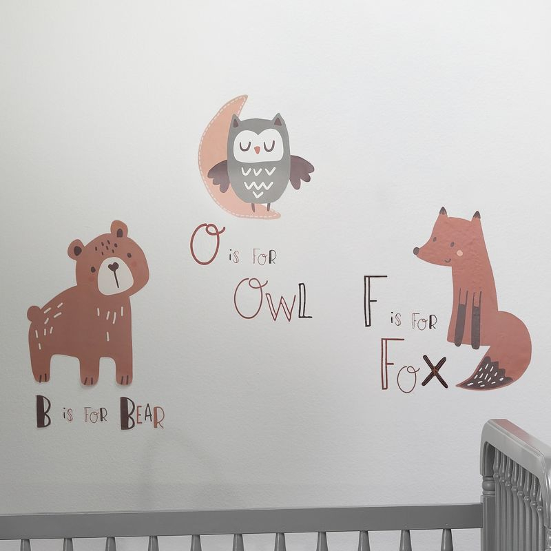 Bedtime Originals Animal Alphabet Beige/Gray Bear/Owl/Fox Woodland Wall Decals