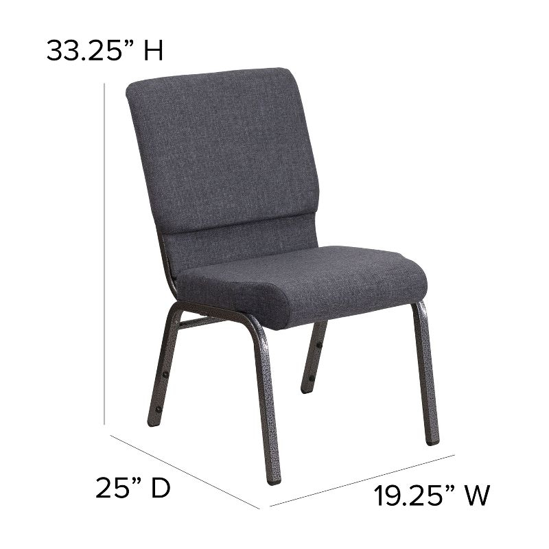 Emma and Oliver 18.5"W Stack Church Chair, Dark Gray Fabric/Silver Vein Frame