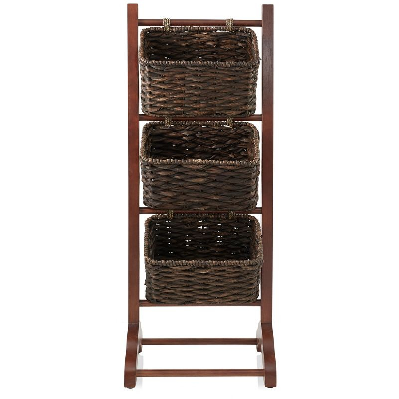 Casafield 3-Tier Floor Stand with Hanging Storage Baskets, Walnut/Espresso - Wood Tower Rack for Bathroom, Kitchen, Laundry, Living Room