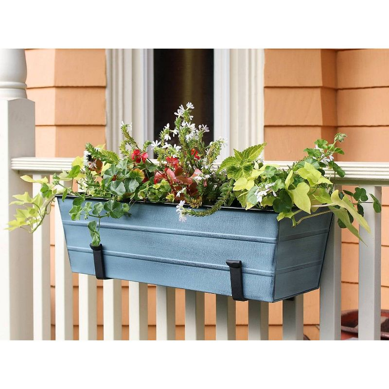 ACHLA Designs 24" Wide Galvanized With Wall Brackets Rectangular Steel Planter Boxes Blue: Outdoor, No Assembly Required