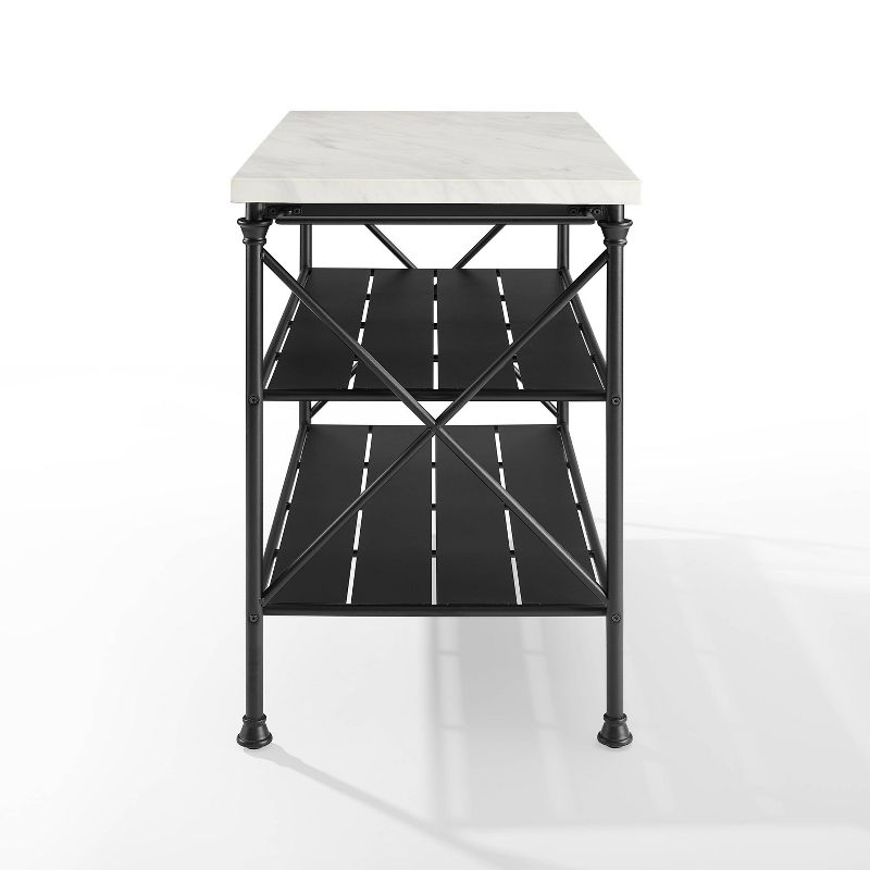 Crosley Madeleine Kitchen Island Matte Black: French Industrial Style, Steel Base, Open Storage Shelves, Towel Bars