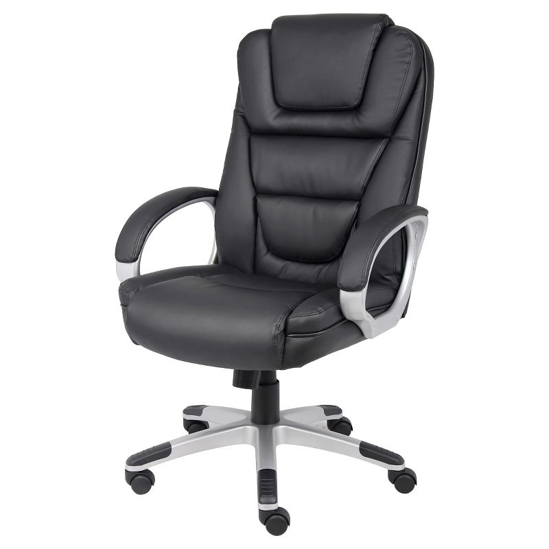 Executive Leatherplus Chair Black - Boss Office Products: High Back, Waterfall Seat, No Tool Assembly