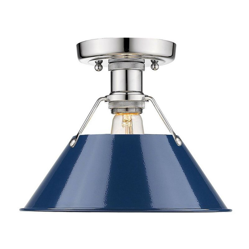 Golden Lighting Orwell 1-Light Flush Mount in Chrome with Navy Blue