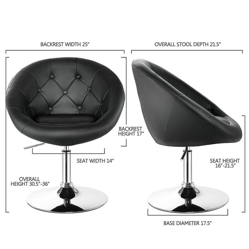 Yaheetech Height Adjustable Swivel Upholstered Round Accent Chair Barrel Chair-Black