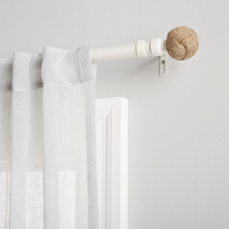 EXCLUSIVE HOME Rope Knot 1" Curtain Rod and Coordinating Finial Set, Matte White, Adjustable 36"-72"
