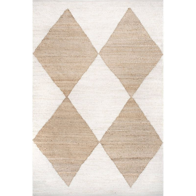 8'x10' Pandora Diamond Jute Area Rug Tan/Ivory - nuLOOM: Geometric Flat Pile, Handmade, Indoor, Rectangle