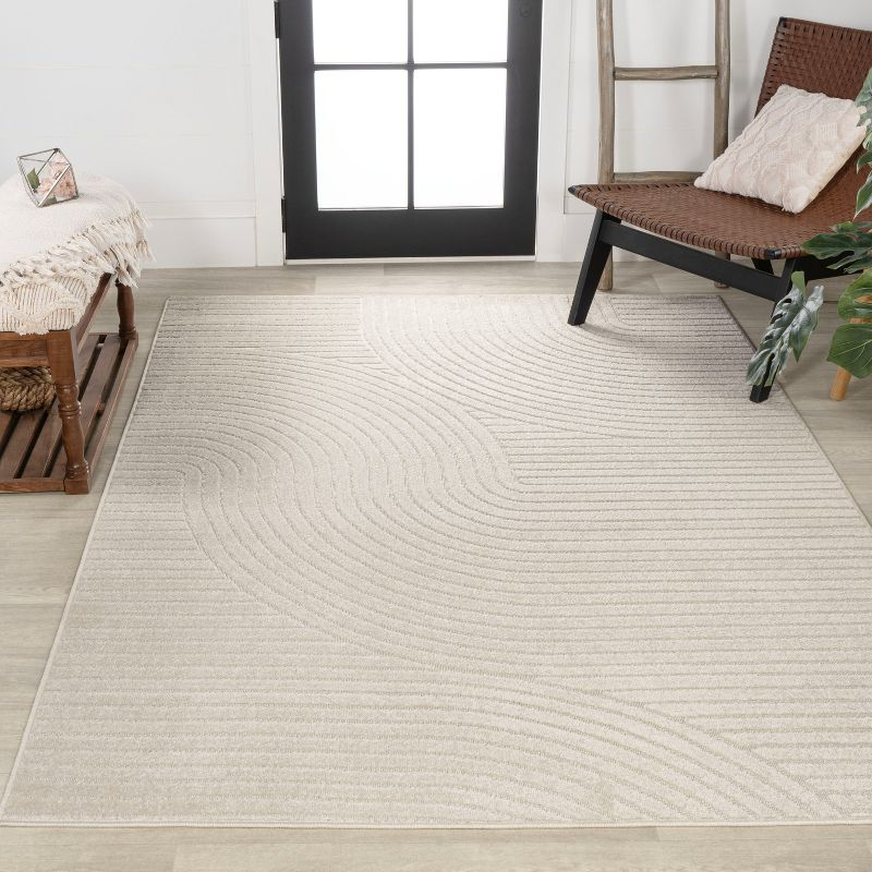 JONATHAN Y Hallie High-Low Minimalist Curve Geometric Ivory/Cream 4 ft. x 6 ft. Indoor/Outdoor Area Rug