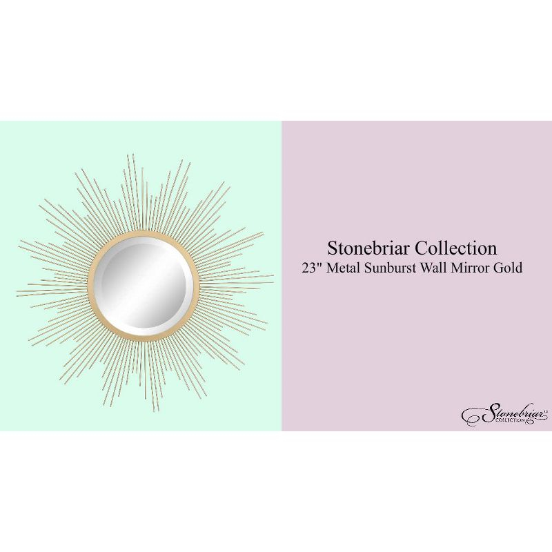 23" Metal Sunburst Wall Mirror Gold - Stonebriar Collection: Antique Finish, Boho Style, Easy to Install