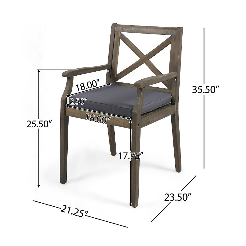 Christopher Knight Home Llano Outdoor Acacia Wood 5 Piece Dining Set with Water Resistant Cushion, Dark Gray/Gray