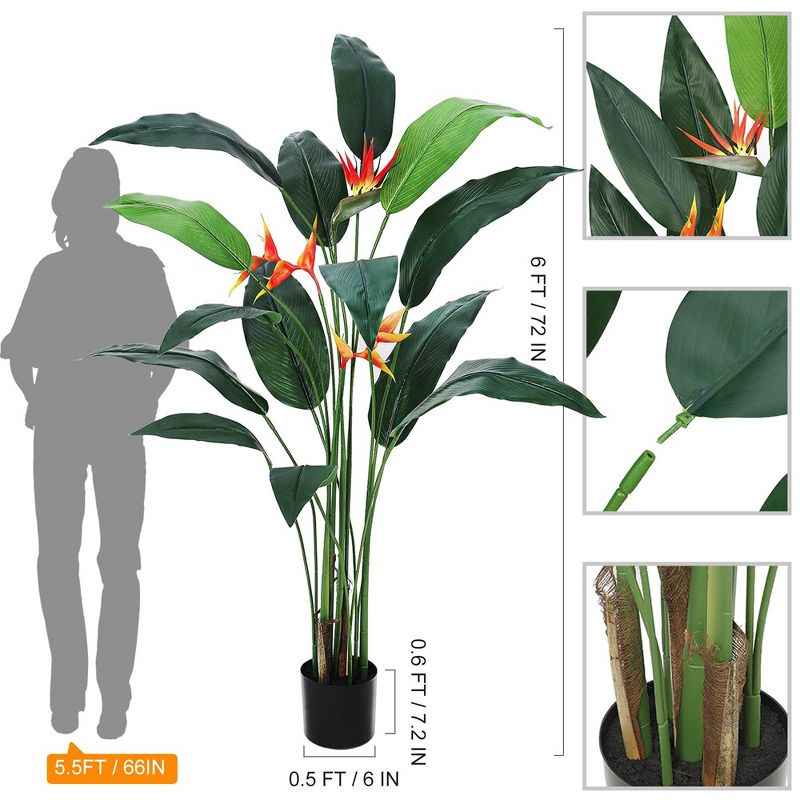 Artificial Bird of Paradise Plant 6FT(72in) Fake Palm Tree