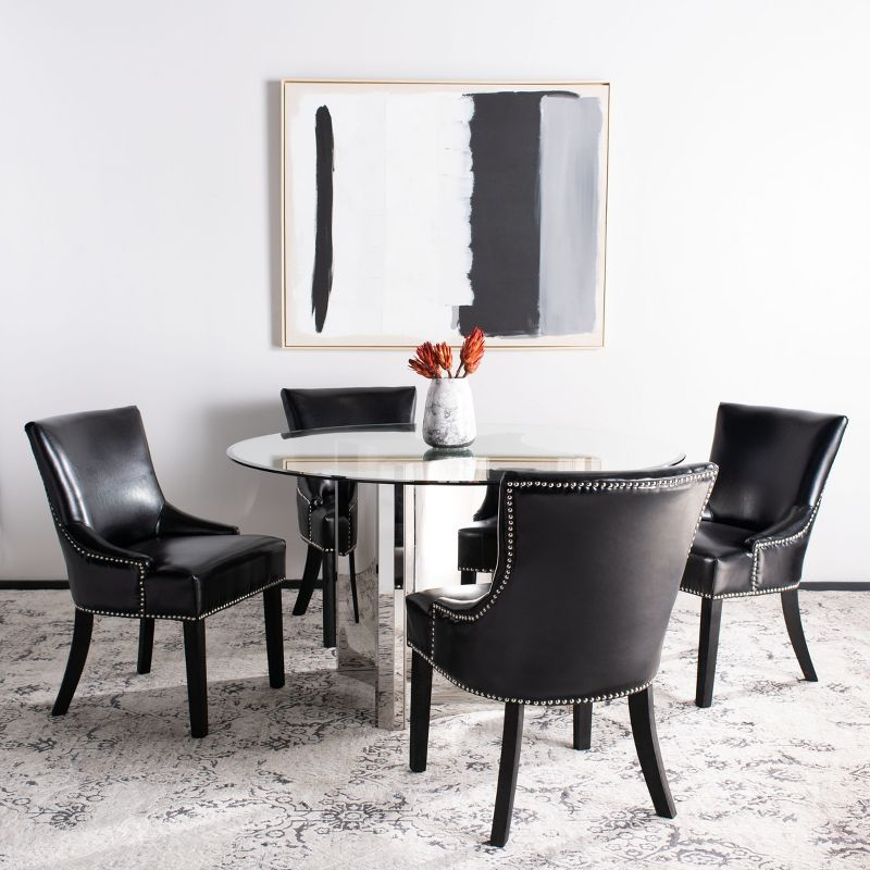 Lotus Kd 19" H Dining Chair With Nail Head Trim (Set of 2) - MCR4700 - Black - Safavieh Couture