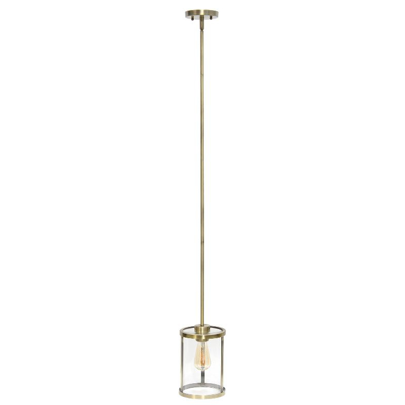 1-Light 9.25" Modern Farmhouse Adjustable Hanging Cylindrical Clear Glass Pendant Fixture with Metal Accent - Lalia Home