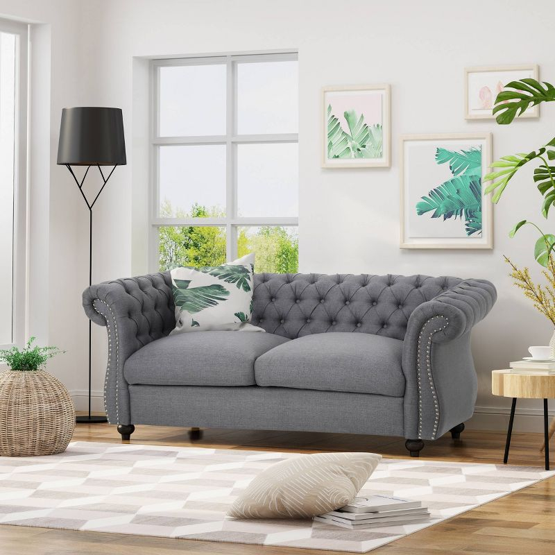 Somerville Traditional Chesterfield Loveseat Dark Gray - Christopher Knight Home