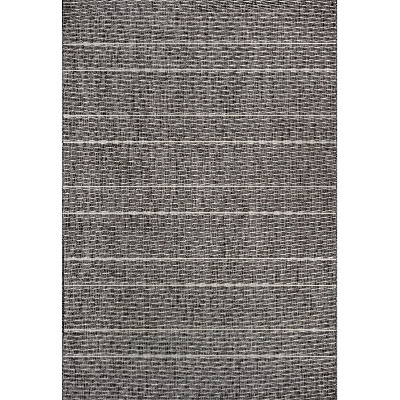 Nuloom Alaina Striped 8 Square Indoor/Outdoor Area Rug for Living Room Patio Deck Front Porch Kitchen, Dark Grey/Ivory