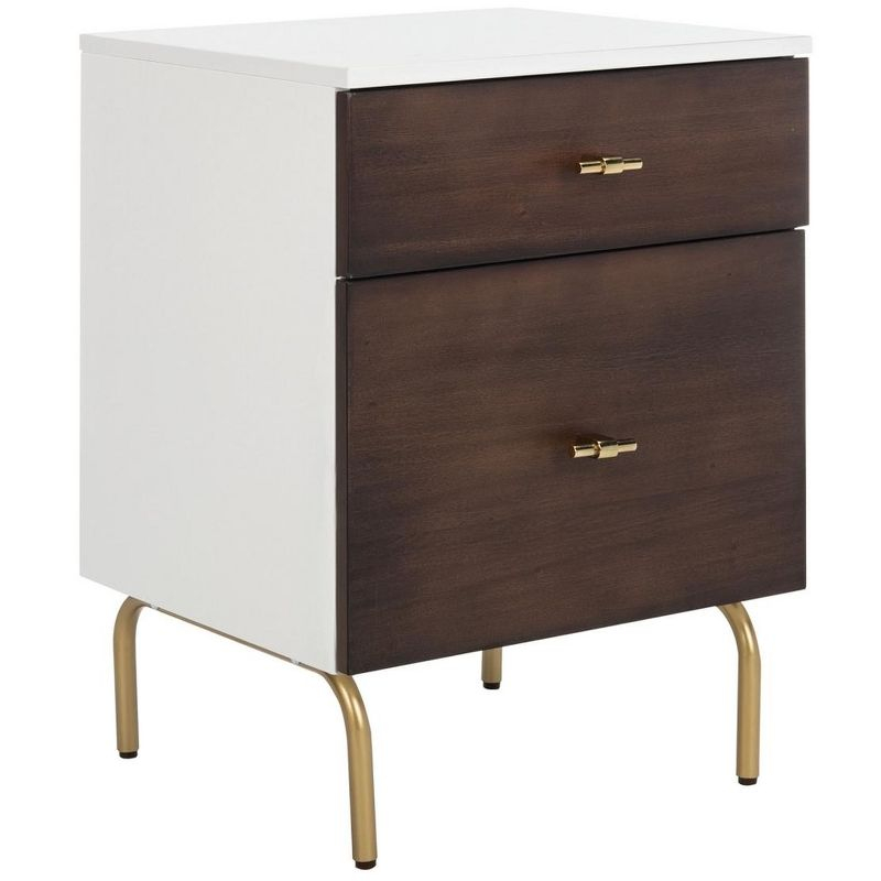 Genevieve 2 Drawer Nightstand - Walnut/White/Gold - Safavieh.