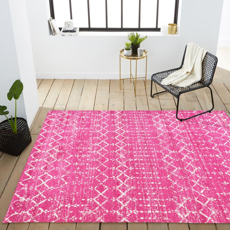 8' x 10' Moroccan HYPE Boho Vintage Diamond Area Rug, Fuchsia/Ivory - JONATHAN Y