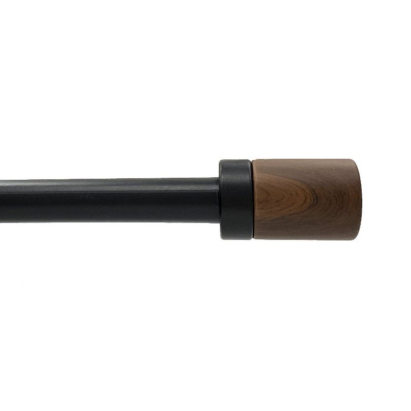 36"-66" Decorative Drapery Curtain Rod with Maple Wood Cylinder Finials Matte Black - Lumi Home Furnishings: Adjustable Drapery Hardware