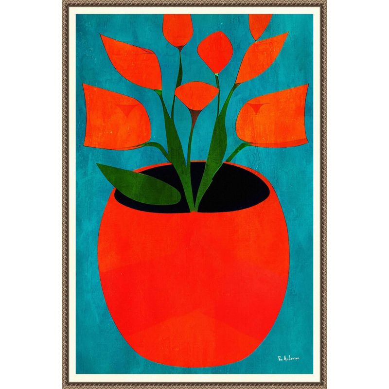23"x33" Red Blossoms by Bo Anderson Framed Canvas Wall Art Print Bronze - Amanti Art