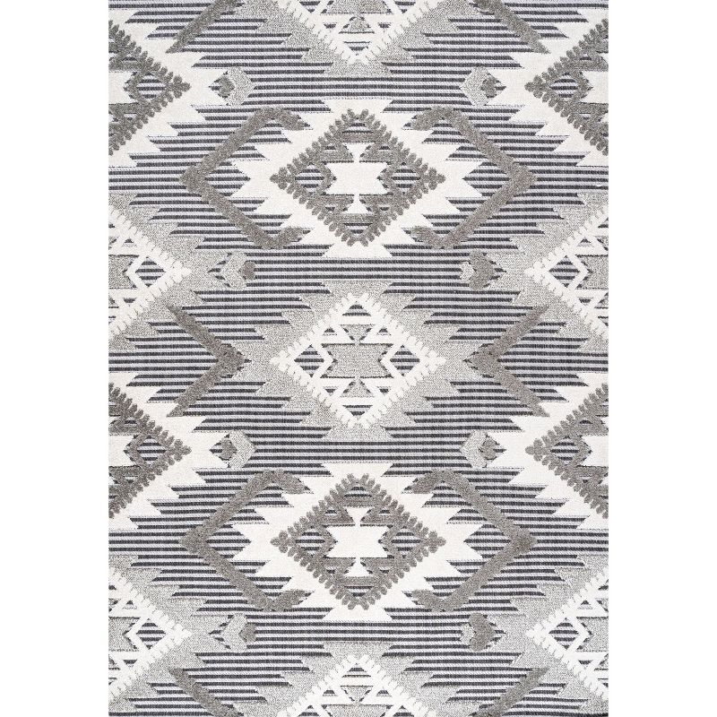 8'x10' Sumak High-Low Pile Neutral Diamond Kilim Indoor/Outdoor Area Rug, Gray/White/Black - JONATHAN Y