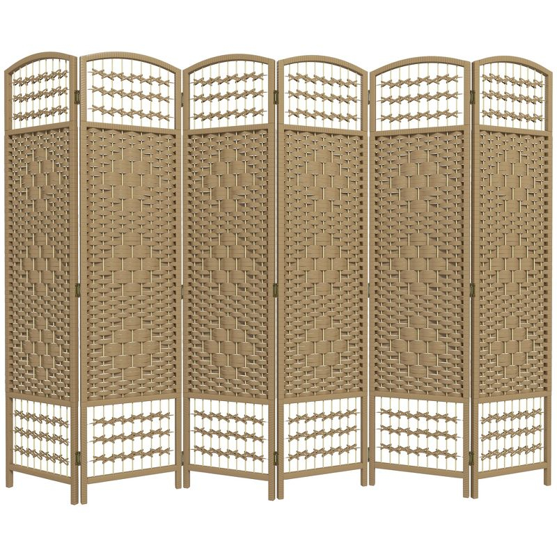 HOMCOM 6 Panel Room Divider, Folding Privacy Screen, 5.6' Room Separator, Wave Fiber Freestanding Partition Wall Divider, Natural