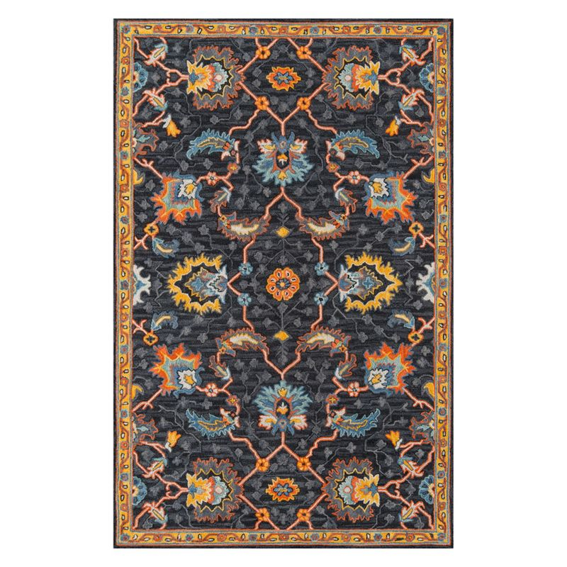 Momeni 2'x3' Floral Tufted Accent Rug Charcoal: Wool Botanical Area Rug, Traditional Handmade Medium Pile