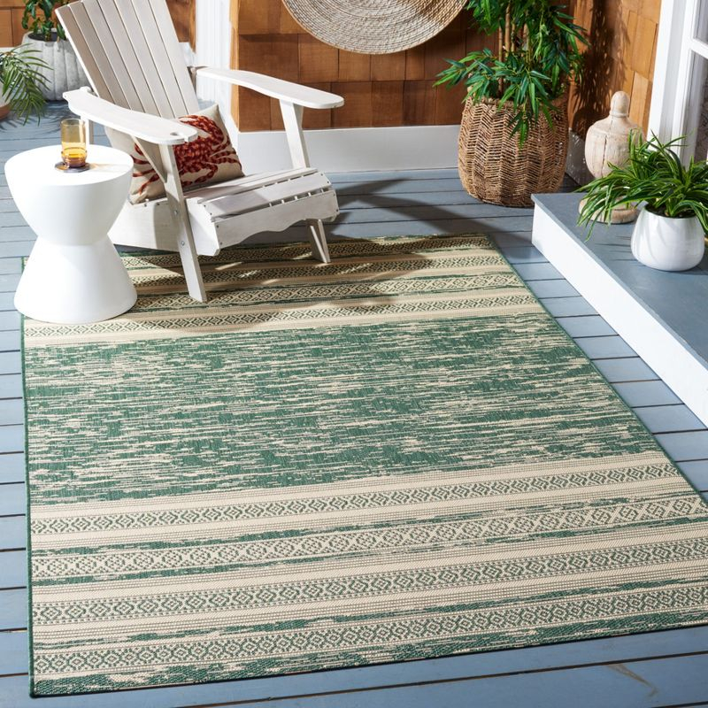Courtyard CY8061 Power Loomed Indoor and Outdoor Area Rug - Dark Green/Beige - 5'3"x7'7" - Safavieh