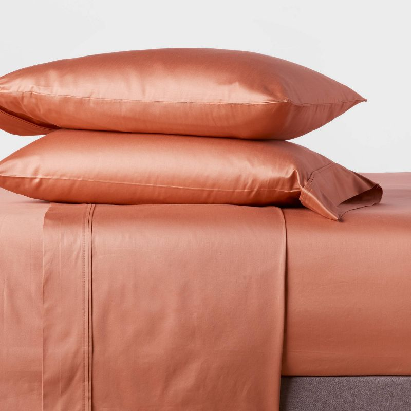Queen Solid Performance 400 Thread Count Sheet Set Rust - Threshold™: Cotton Woven, Includes 2 Pillowcases & Fitted Sheet
