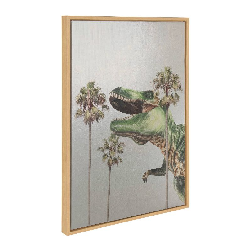 Kate & Laurel All Things Decor 23"x33" Sylvie Dinosaur Canvas Art: Whimsical Prehistoric Scene