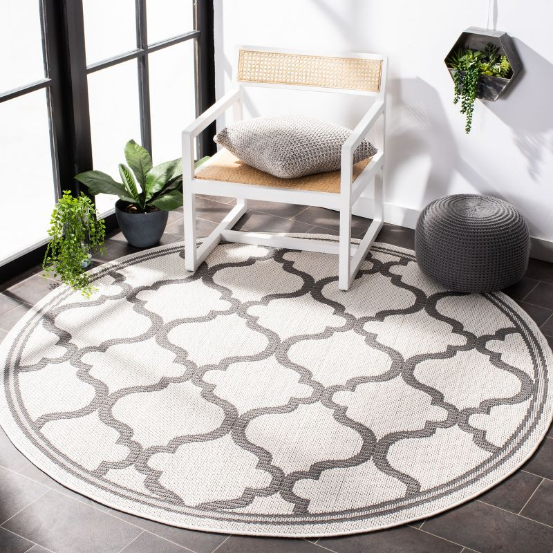 Bermuda BMU810 Power Loomed Indoor/Outdoor Machine Washable Area Rug - Ivory/Grey - 6'7" Round - Safavieh