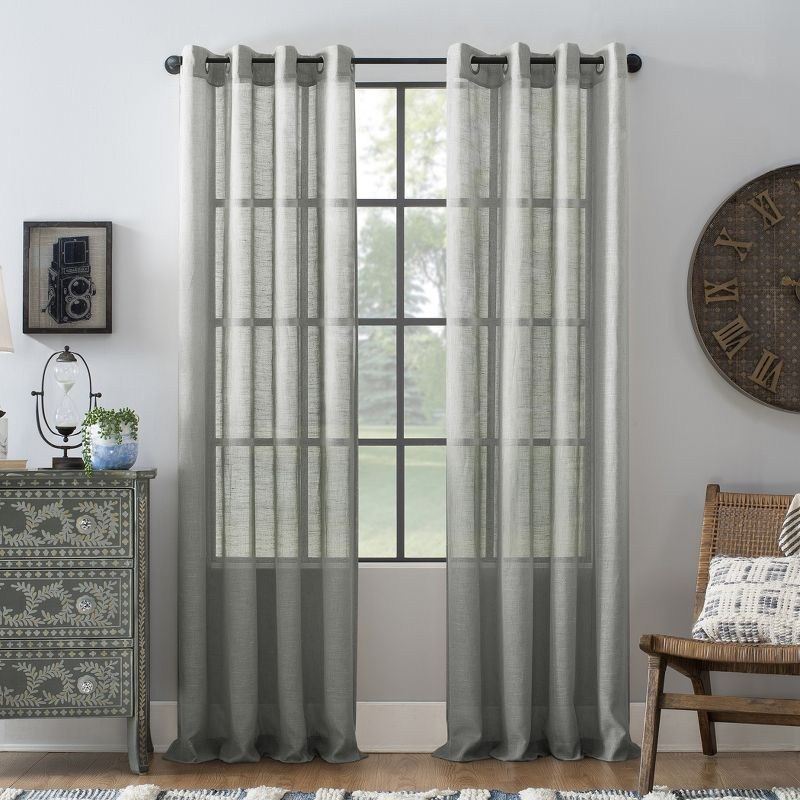 63"x52" Slub Textured Linen Blend Grommet Top Curtain Gray - Archaeo: Light Filtering Panel, Modern Indoor Decor