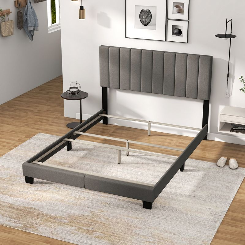 Costway Queen Upholstered Platform Bed Frame Mattress Foundation Box Spring Needed Gray