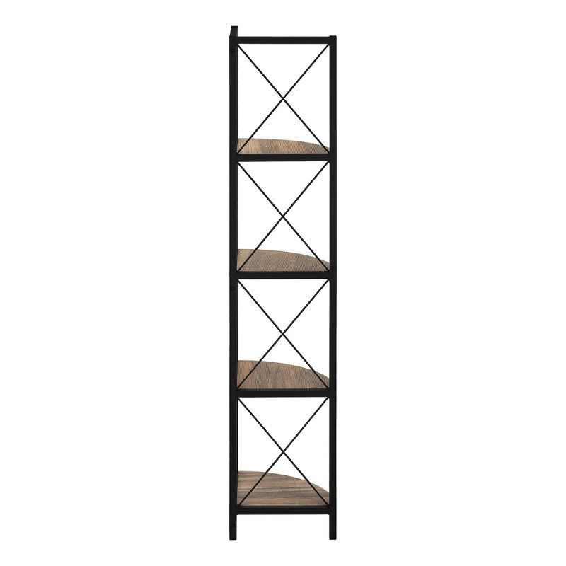 Monarch Specialties Bookshelf Bookcase Etagere Corner 4 Tier 60InchH Office Bedroom Metal Laminate Brown Black Contemporary Modern