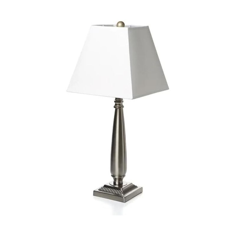King's Brand Brushed Nickel Table Lamp with Square White Shades Set of 2 Table Lamps