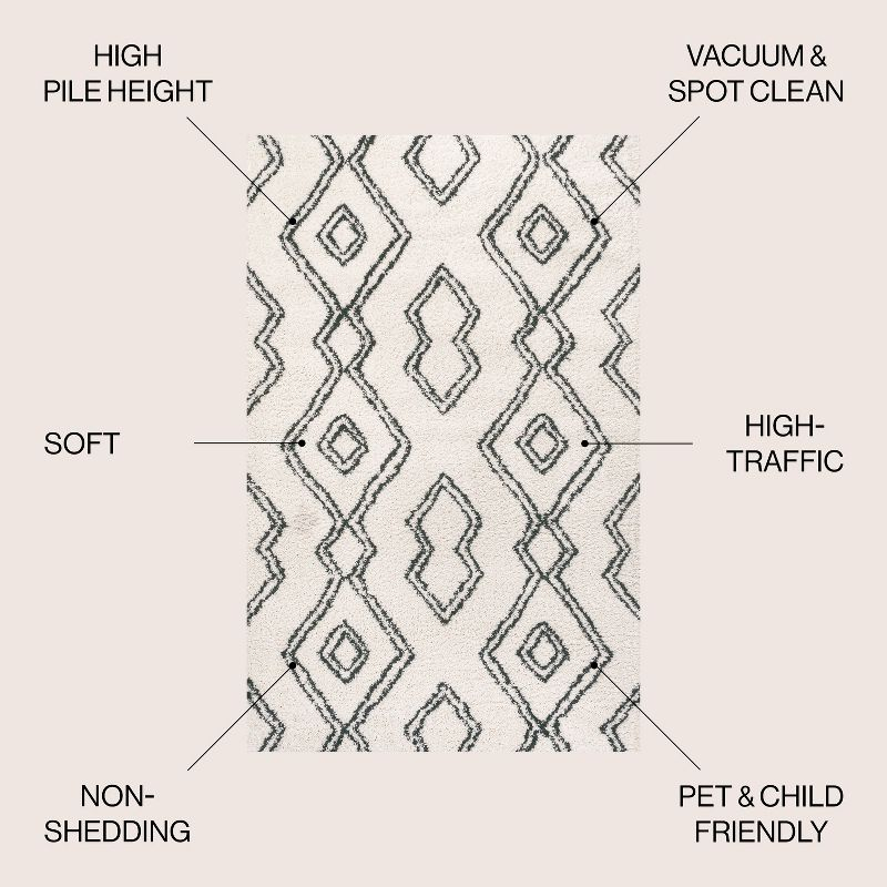 3'x5' Deia Moroccan Style Diamond Shag Area Rug, White/Black - JONATHAN Y