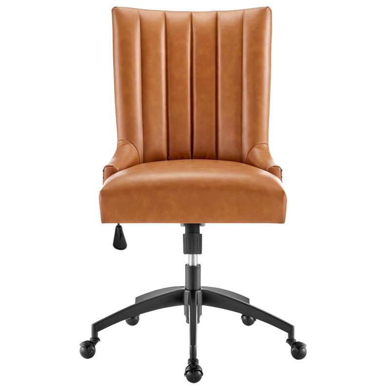 Modway Empower Channel Tufted Vegan Leather Office Chair Tan: Retro Modern Style, Adjustable, Swivel Desk Chair with Casters/Wheels
