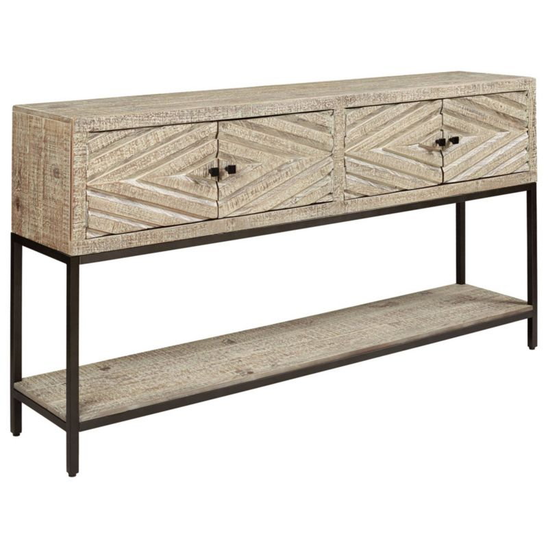 Roanley Sofa/Console Table Distressed Brown - Signature Design by Ashley: 4-Door Couch Table with Storage