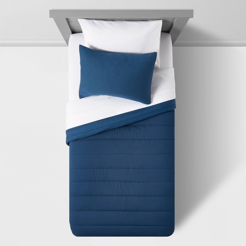 Twin Channel Jersey Kids' Comforter Set Navy - Pillowfort™: Twin Bedding, Quilted, OEKO-TEX Certified, 2-Piece Set