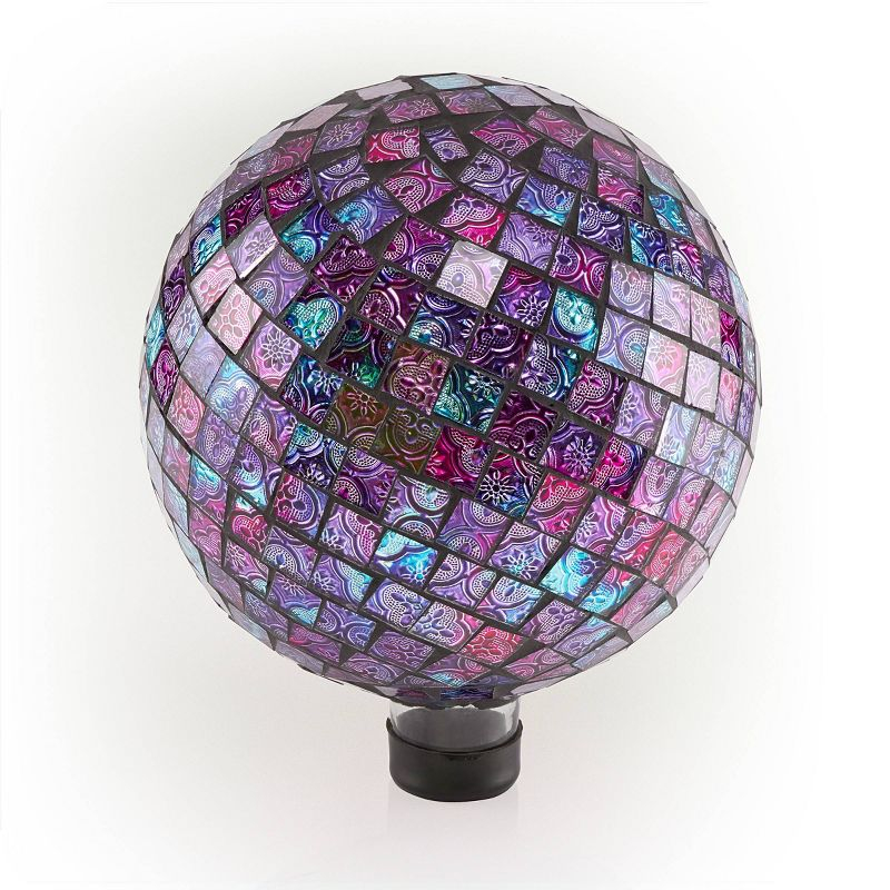 12" x 10" Indoor/Outdoor Embossed Pattern Glass Gazing Globe Purple - Alpine Corporation: Durable Polystone, LED Lights