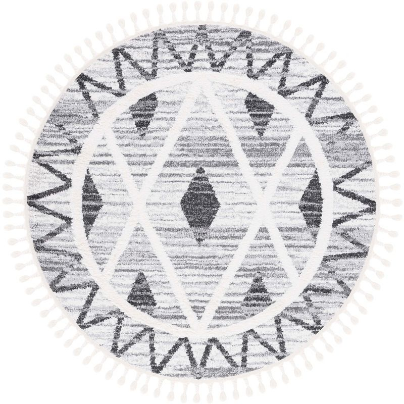 Moroccan Tassel Shag MTS642 Power Loomed Area Rug - Gray/Ivory - 6'7" round - Safavieh.