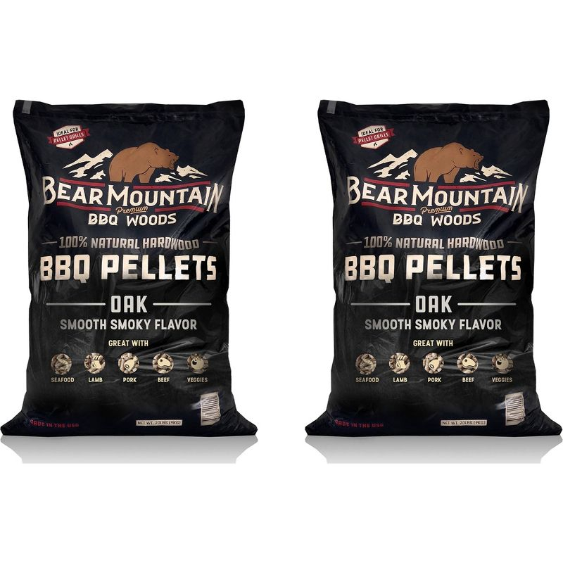 Bear Mountain BBQ Premium All Natural Oak Wood Smoker Pellets for Smoker Grill, Outdoor Gas, Charcoal, and Electric Grill, 40 Pounds (2 Pack)