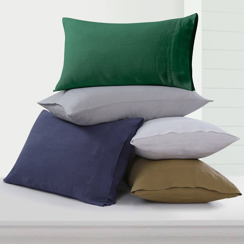 Tribeca Living Standard European Garment Washed Linen Pillowcase Set Jade Green: 100% Linen, Plain Weave, OEKO-TEX Certified