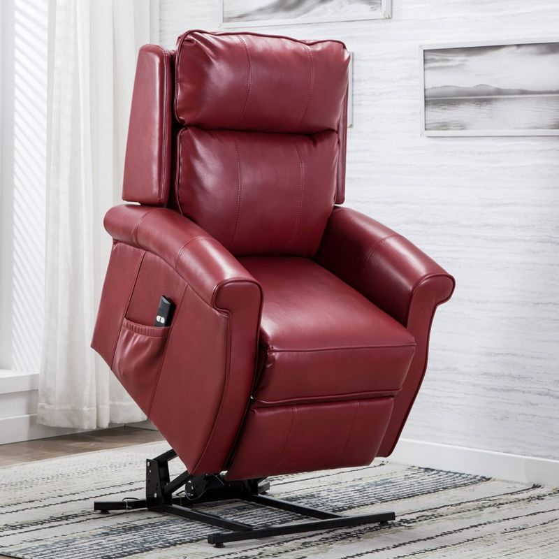 Comfort Pointe Lehman Power Recliner Chair Red: Upholstered Faux Leather, Multi-Position Lift, Remote Control